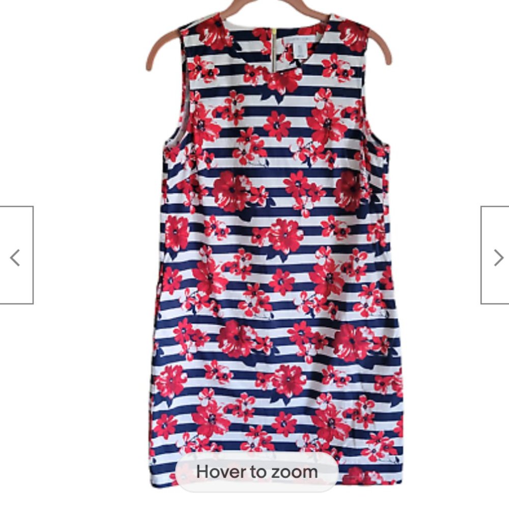 Tabitha Webb Striped Floral print sleeveless sheath summer preppy dress size 2